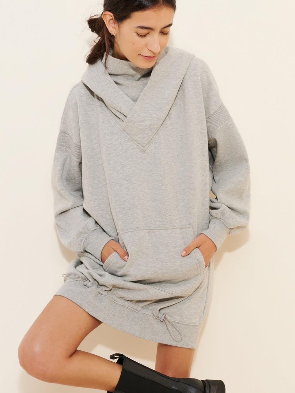 Gray Hoodie Sweatshirt Dress - Casual Pullover Dress